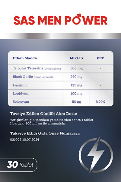 MDC Sas Men Power (TRİBULUS, SAS, L-ARJİNİN, LEPİDYUM) 30 Tablet (erkeklere Özel )