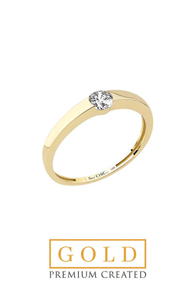 So CHIC... Sarı Altın Sertifikalı Premium Created Taşlı Tektaş Yüzük