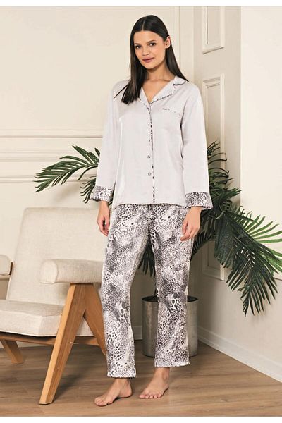 civetta Viscose Jacquard Front Button Patterned Pajama Set
