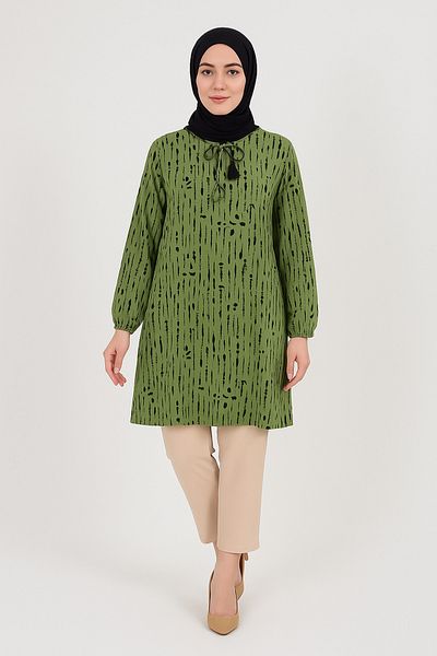 Ravencia Women's Stripe Patterned Woven Tunic Green