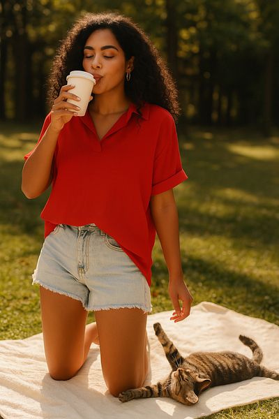 ALPACO Polo Neck Relaxed Fit Summer T-Shirt/Blouse