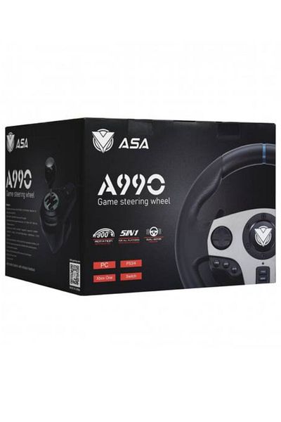 ASA ASA A990 Steering Wheel with Gear, Manual Transmission, Three Pedals, Steering Wheel with 2/4 Turns, Works on PC/PS4/PS3/XBOX