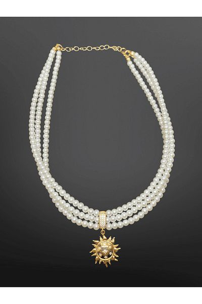 FM Three Rows Bohemian Stylish Pearl Model Shining Sun Detailed Bijoux Necklace |   Stylish Design