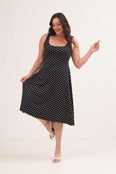 Truva XXL Comfort and Elegance with the Big Size Dress with Thick Straps and Polka Dots!