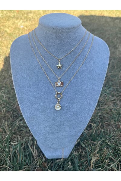 Judas Takı ÜÇLÜ GOLD KOMBİN KOLYE İSTİRİDYE MEKTUP YILDIZ