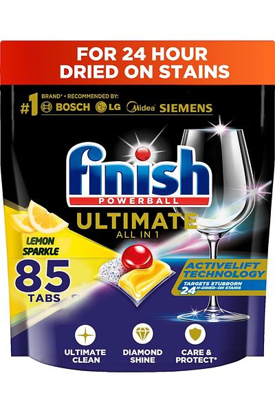 Finish Powerball Ultimate All in One Dishwasher Detergent, Lemon Sparkle Scent, 85 Tabs