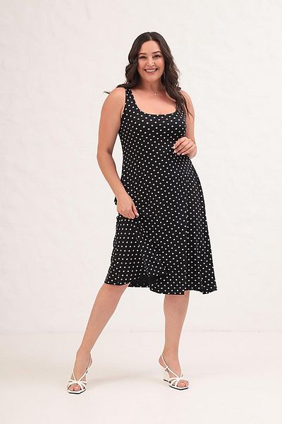 Truva XXL Comfort and Elegance with the Big Size Dress with Thick Straps and Polka Dots!