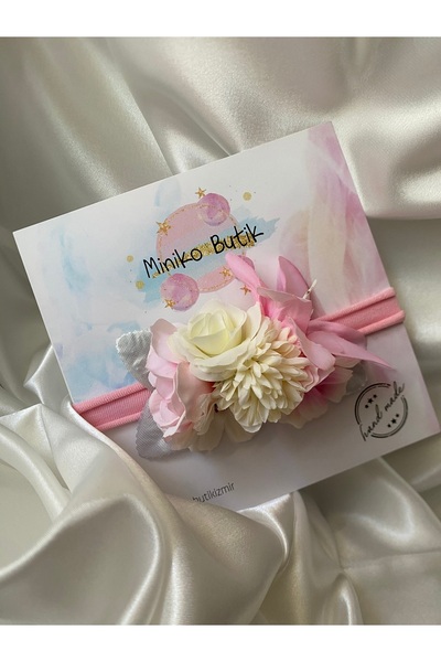 Miniko Butik Kız Bebek Çiçekli Saç Bandı, Çiçekli Toka, Yenidoğan Çekimi/Doğu...