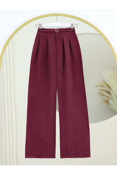 COjans Cupra Trousers with Elastic Waist Belt Detail - Burgundy