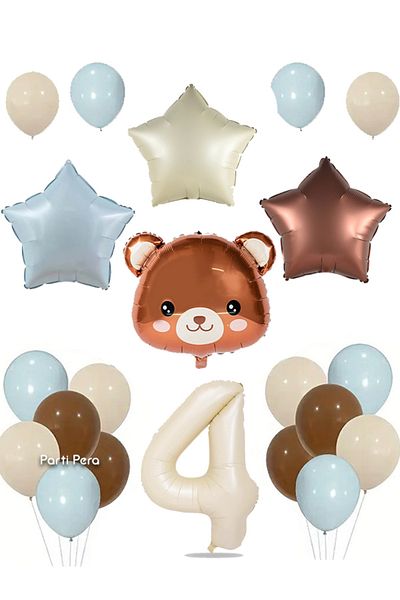 parti pera Retro Star Foil Balloon Bear Head Foil Balloon Birthday Balloon Set