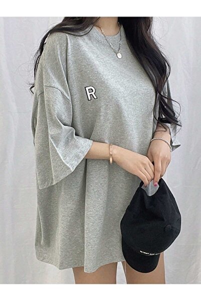 EYAX MODA Kadın R Baskılı Rahat Kesim T-shirt