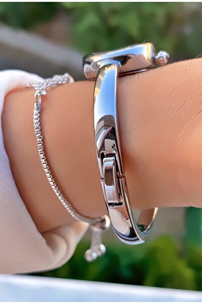 Merand Silver Color Women's Wrist Watch with Green Dial and Heartbeat Stone Bracelet Set