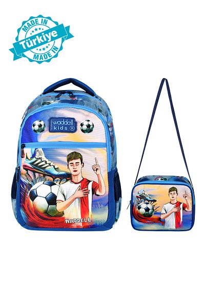 Niss Store Rucsac și cutie de prânz pentru școala primară cu tematică fotbal