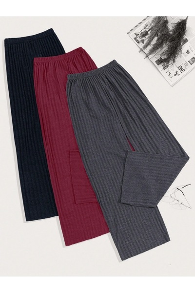 FORVENS 3dílné dámské pyžamové kalhoty z prodyšné látky s potiskem a detailem v pase, bez kapes