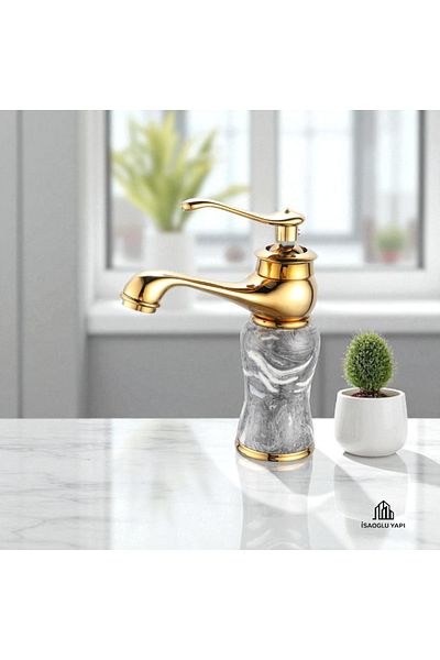 İSAOĞLU YAPI Gold Sink Faucet Special Design Classic Gold Armature 5 Years Warranty