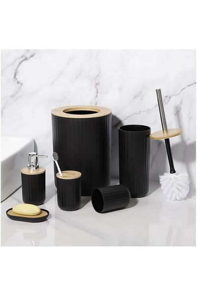 AB HOMES Set 6 bathroom accessories, , liquid soap dispenser, toothbrush holder, soap dish, toilet brush