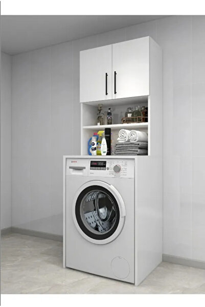 Bladimo Çamaşır Makinası Dolabı, Banyo Dolabı, 4 Raflı, 2 Kapaklı
