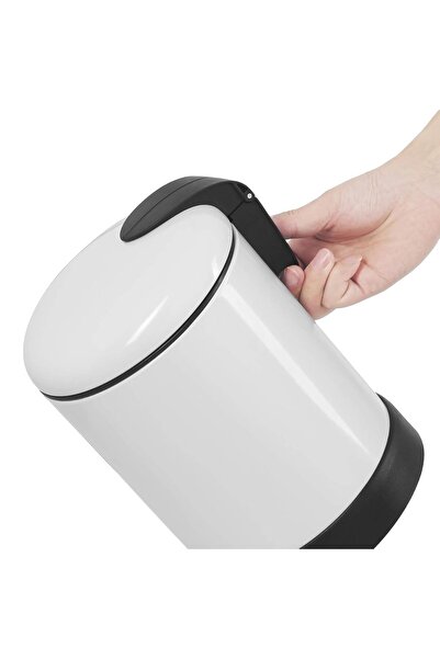 AKC 5L Stainless Steel Pedal Trash Can – Modern White Powder-Coated Waste Bin with Slow-Close Lid