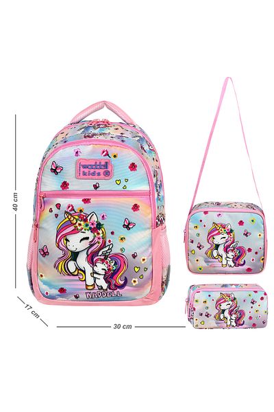 Niss Store New Unicorn Themed Primary School Backpack, Lunchbox and Pen Holder Set