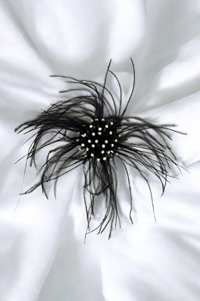 Trend aksesuar İğneli Taş ve Boncuk Detaylı Tüy Broş