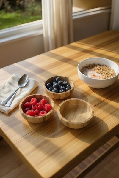 UCR HOME Natural Bamboo Round Set of 3 Snack Bowls Breakfast Bowl