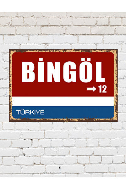 TABLOX Bingöl 12 Dekoratif Şehir Plaka Retro Tablo MDF Ahşap Tablo Sokak Tabe...