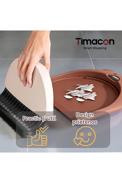 Tim Broom and Dustpan Set, Timacon, For Office and Home, Bear Pattern, 23.5 x 18 cm, Brown