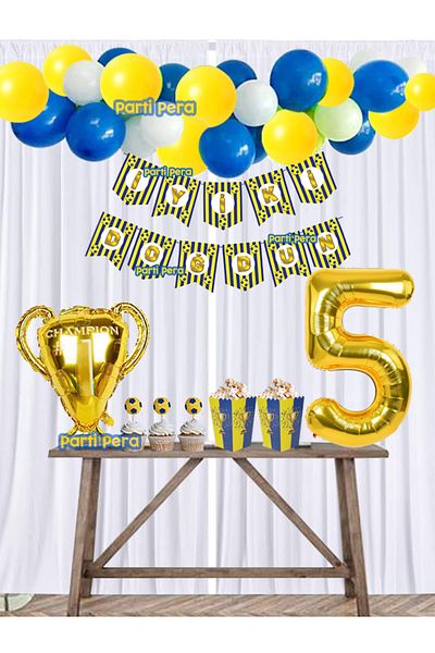 parti pera Yellow Navy Blue Football Themed Birthday Balloon Set Number Foil Balloon Trophy Foil Balloon Set