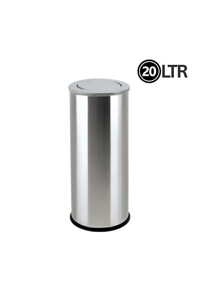 AKC Stainless Steel Swing-Lid Waste Bin–30L Modern Circular Trash Can with Fingerprint-Resistant Finish