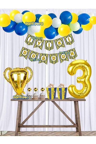 parti pera Yellow Navy Blue Football Themed Birthday Balloon Set Number Foil Balloon Trophy Foil Balloon Set