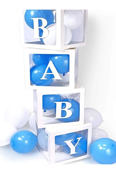 shop Baby Yazılı Şeffaf Balon Kutusu ve 20 tane Mavi Balon Hastane Odası Süsleme