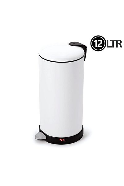 AKC 12L Stainless Steel Pedal Trash Can – Modern White Powder-Coated Waste Bin with Slow-Close Lid