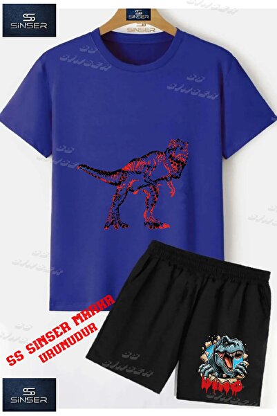 SS SİNSER Children's Unisex “Dinosaur Red Patterned“ Special Printed Crew Nec...