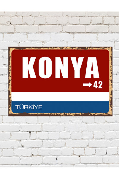 TABLOX Konya 42 Dekoratif Şehir Plaka Retro Tablo MDF Ahşap Tablo Sokak Tabel...