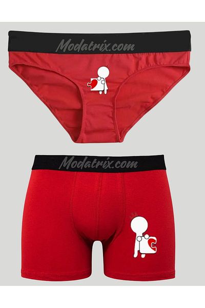 UNIQUE DESIGN Women Men Dear Heart Kilot and Boxer Couple Combination 2 Piece Set