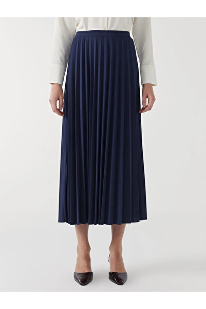 LC Waikiki LCW Modest Lacivert Beli Lastikli Düz Krep Kadın Pileli Etek