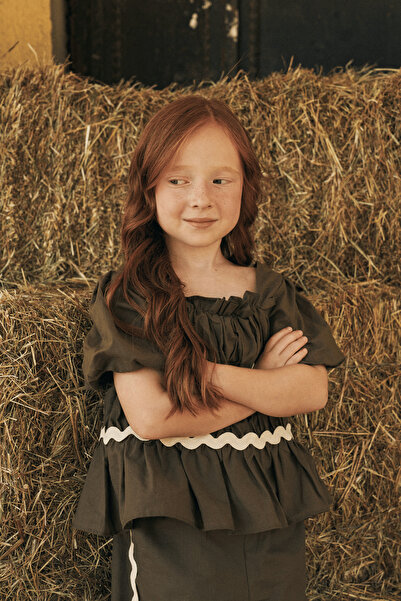 Fahhar Kids Drawstring Cotton Suit Khaki