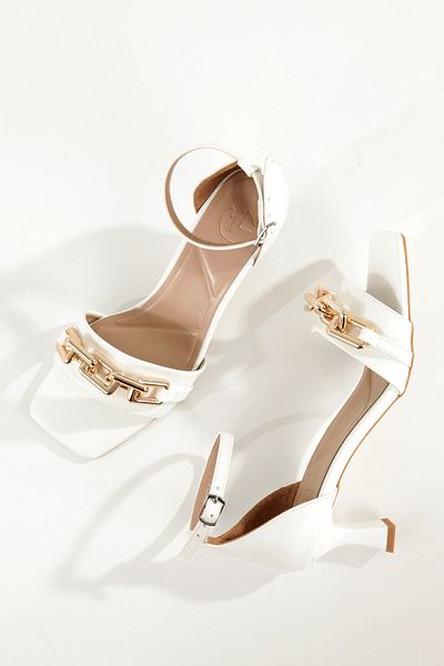 Modabuymus Sandale cu toc cu cataramă Lillianna White Gold Pantofi de damă cu o singură curea