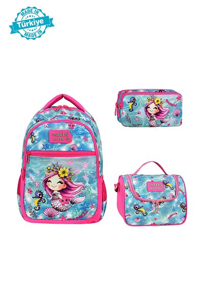 Niss Store New Mermaid Patterned Primary School Backpack, Thermal Lunch Bag and Pen Holder Set of Three