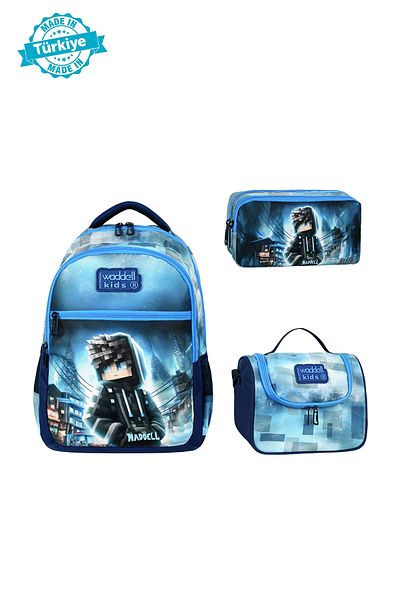 Niss Store Set de trei rucsac pentru școala primară tematică Robloks, cutie termică pentru prânz și suport pentru stilou