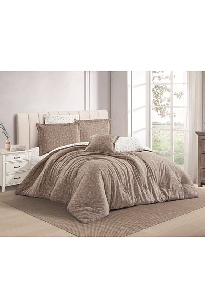 Levore Livori 7-piece comforter set, 100% soft cotton, double-sided, heavy filling, and elegant design