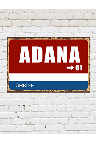 TABLOX Adana 01 Dekoratif Şehir Plaka Retro Tablo MDF Ahşap Tablo Sokak Tabel...
