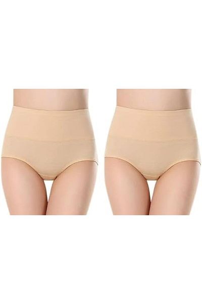 Glamroot Women's Cotton High Waist Full Coverage Tummy Control Panty, Size L