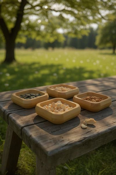 UCR HOME Natural Bamboo Square Set of 3 Snack Bowls Breakfast Bowl