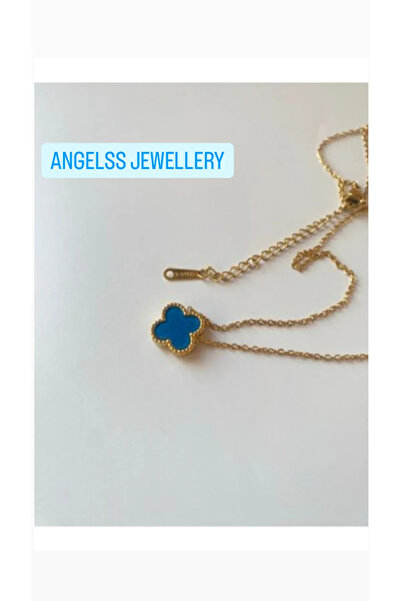 ANGELSS JEWELLERY Clover Model Blue Gold Necklace Van Cleeff (Clover Blue Nec...