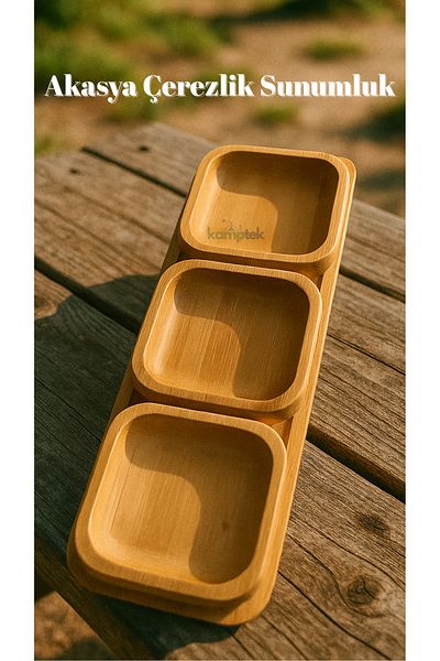 kamptek kamp teknolojisi Kamptek Acacia Snack Bowl Presentation Set Set of 4 Bamboo Square