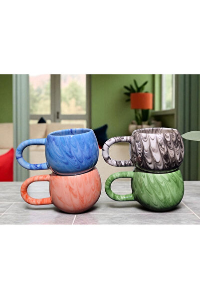 SırART 4' U Handle Swirled Pattern Handmade Ceramic Mug