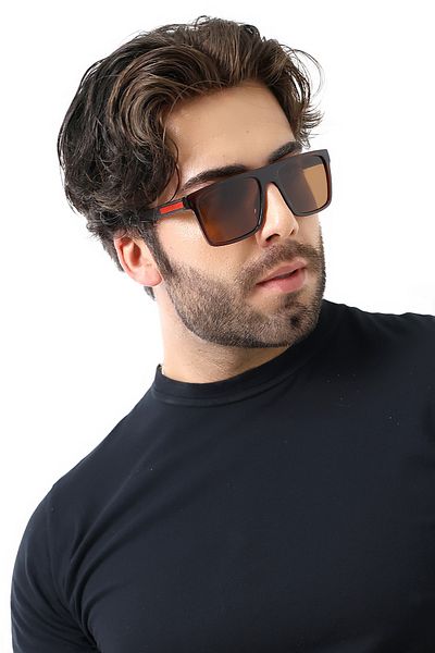 Lozzo Men's Brown Polarized Sunglasses with Square Accessories 23061 C3 P