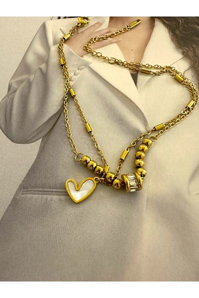 Finery by Nerrs Steel Mother of Pearl Heart Detailed Anklet