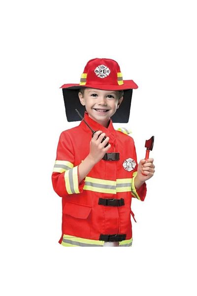 BREZIUM Costum de pompier pentru copii, cu accesorii incluse, marime universala, Rosu